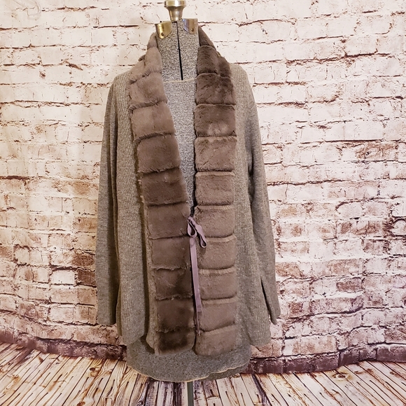 Soft Surroundings Cardigan Sweater Faux Fur Medium - Picture 2 of 6